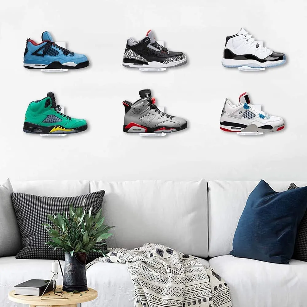 6 Pack Floating Shoe Shelves,Transparent Acrylic Wall Mounted Shoe Display Shelves
