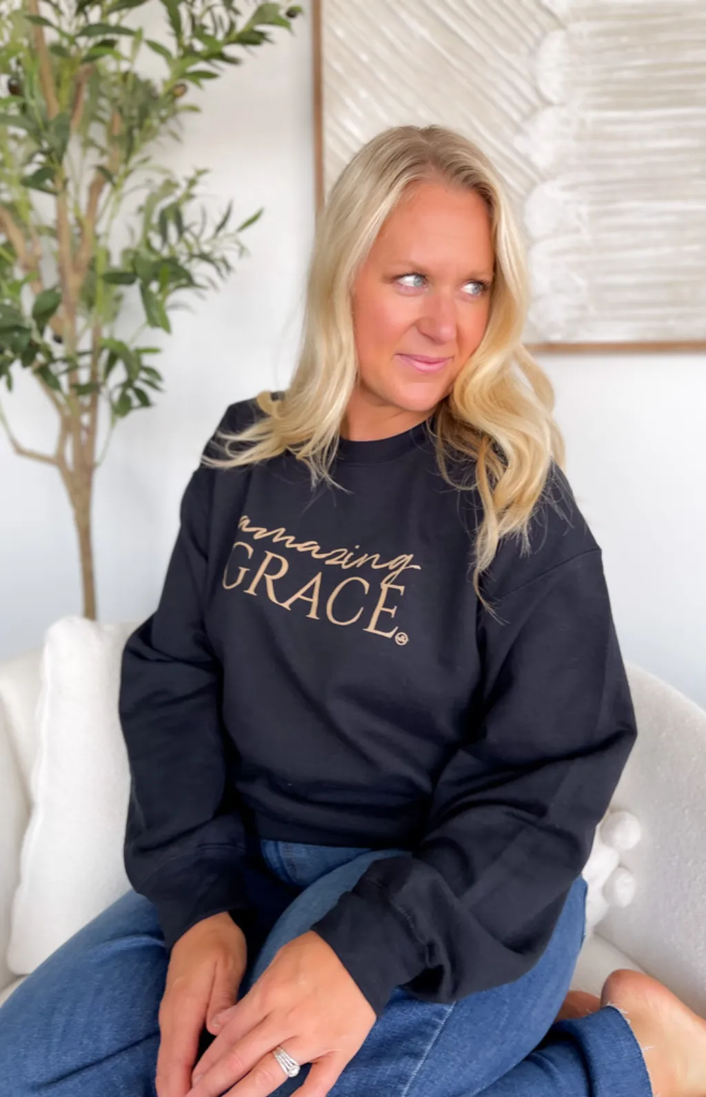 Amazing Grace Black Crewneck Graphic Sweatshirt