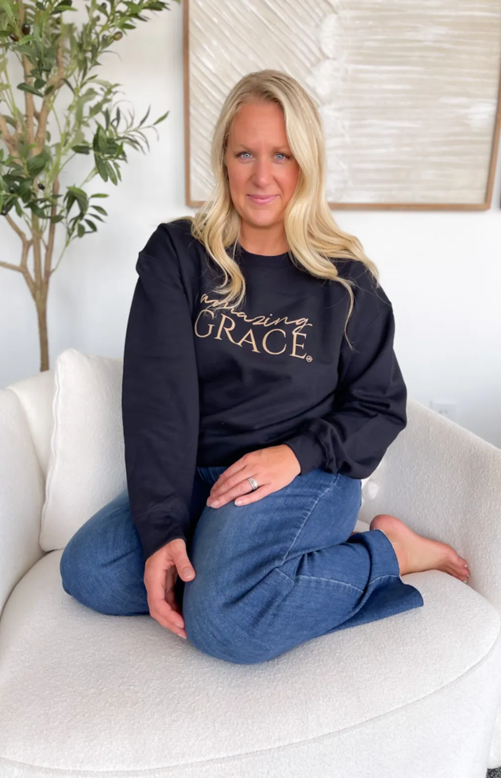 Amazing Grace Black Crewneck Graphic Sweatshirt