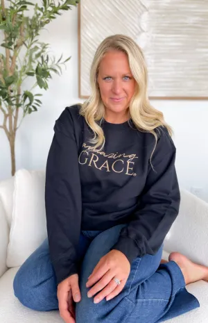 Amazing Grace Black Crewneck Graphic Sweatshirt