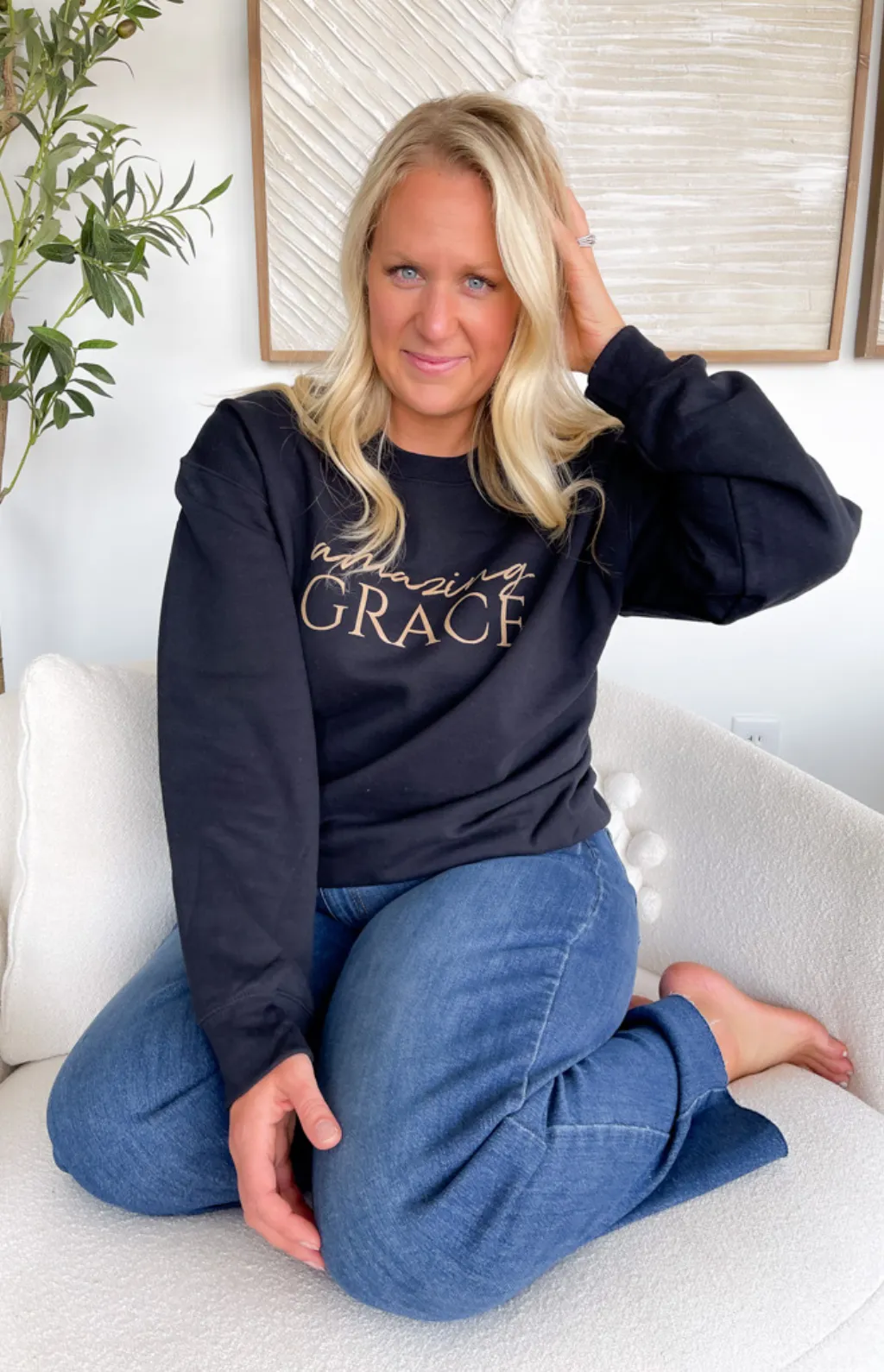 Amazing Grace Black Crewneck Graphic Sweatshirt