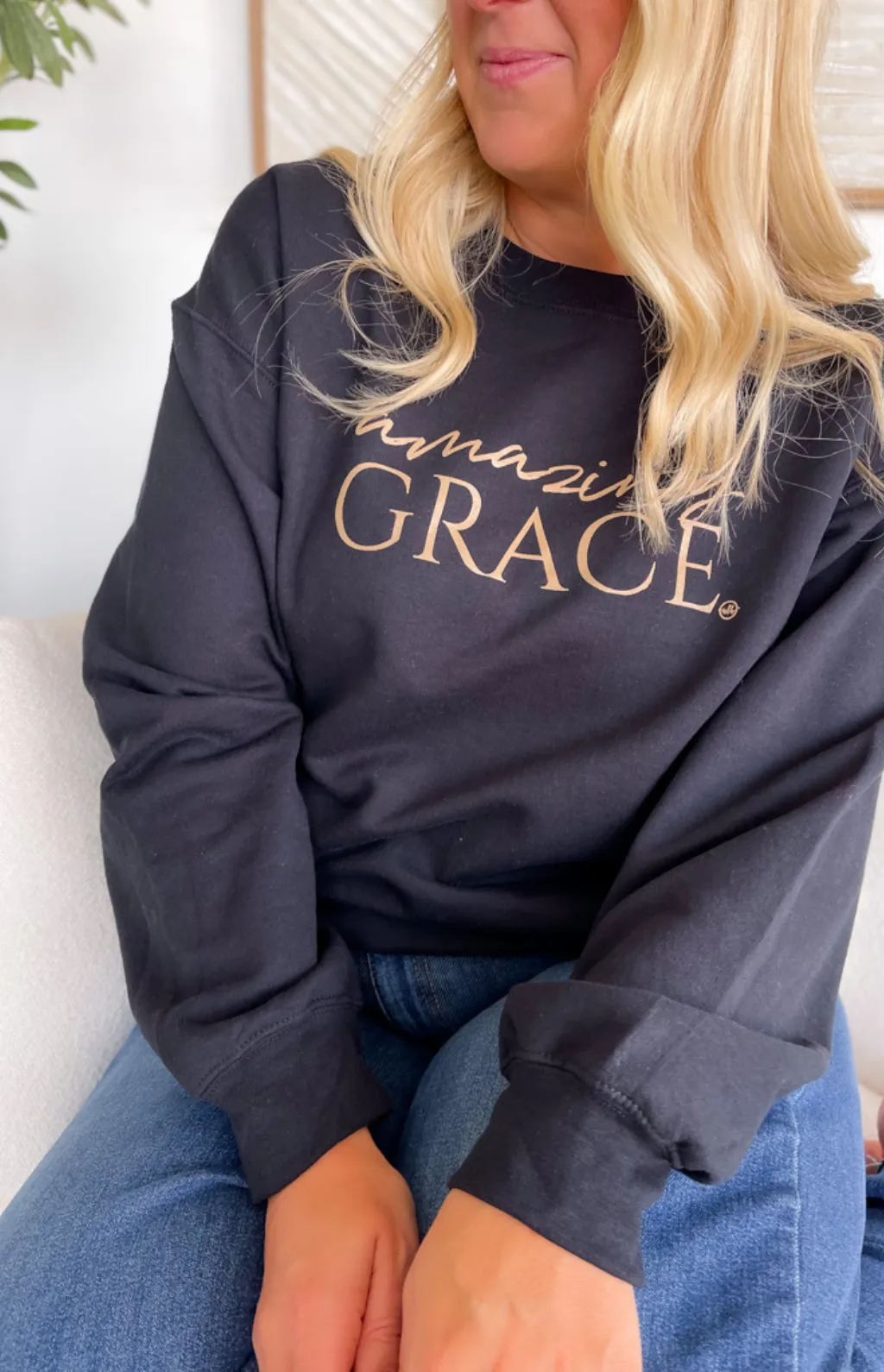 Amazing Grace Black Crewneck Graphic Sweatshirt
