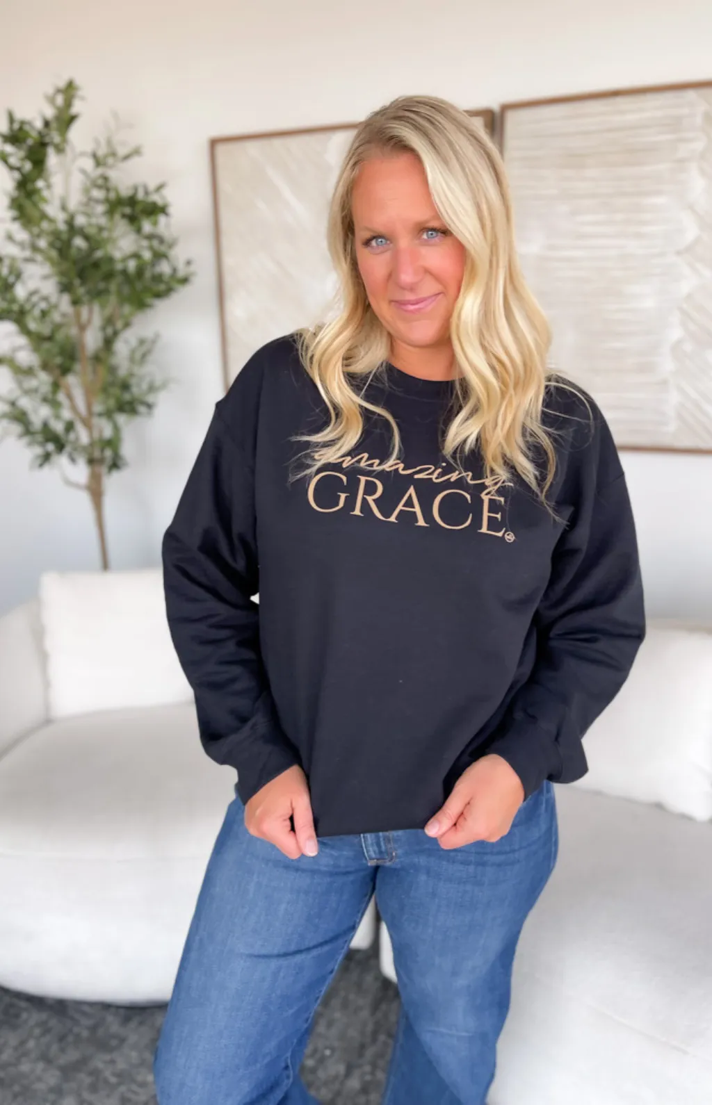 Amazing Grace Black Crewneck Graphic Sweatshirt