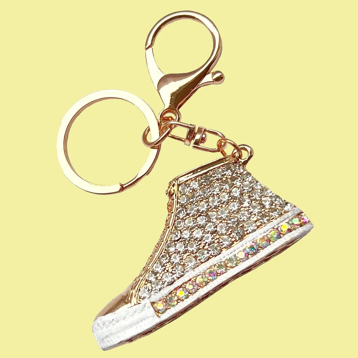 Bassin and Brown Crystal Rhinestone Sneaker Keyring - White and Gold
