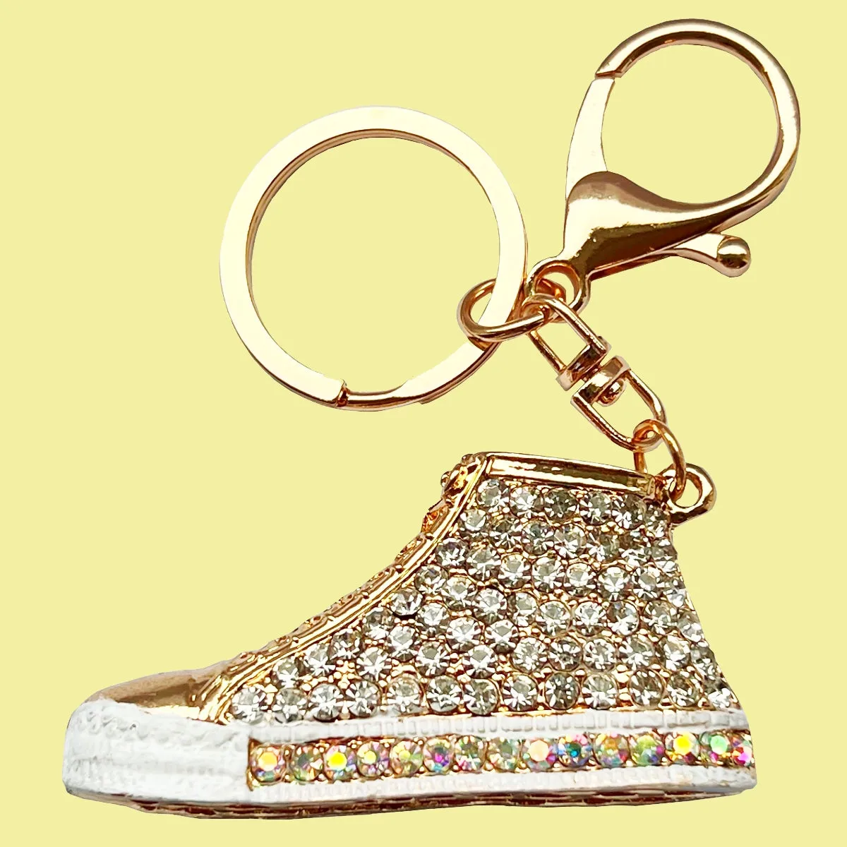 Bassin and Brown Crystal Rhinestone Sneaker Keyring - White and Gold