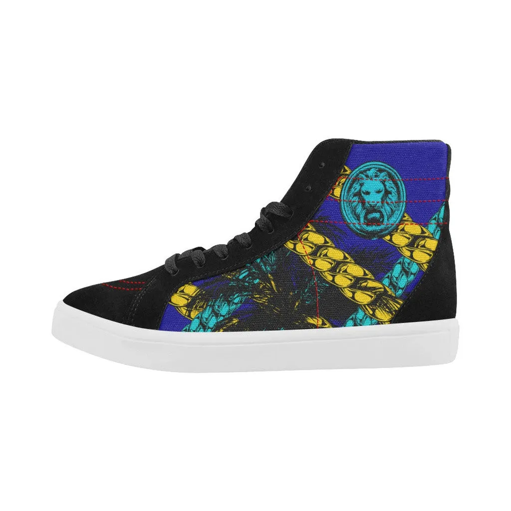 Blue Chain Lion Black Skate High Tops