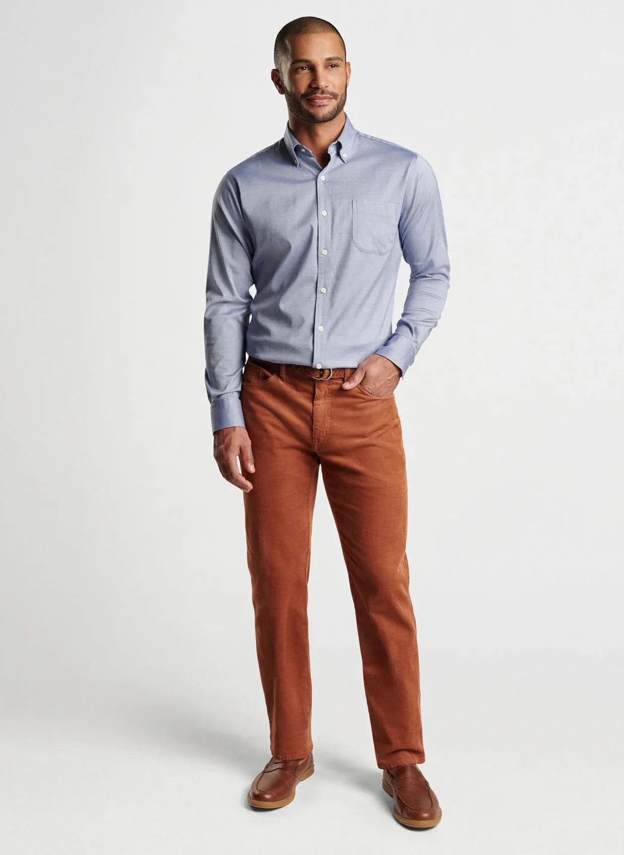 Campbell Perfect Pinpoint Cotton-Stretch Sport Shirt by Peter Millar - Cottage Blue