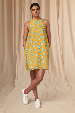 Classic Yellow Crazy Daizy Halter Neck Dress