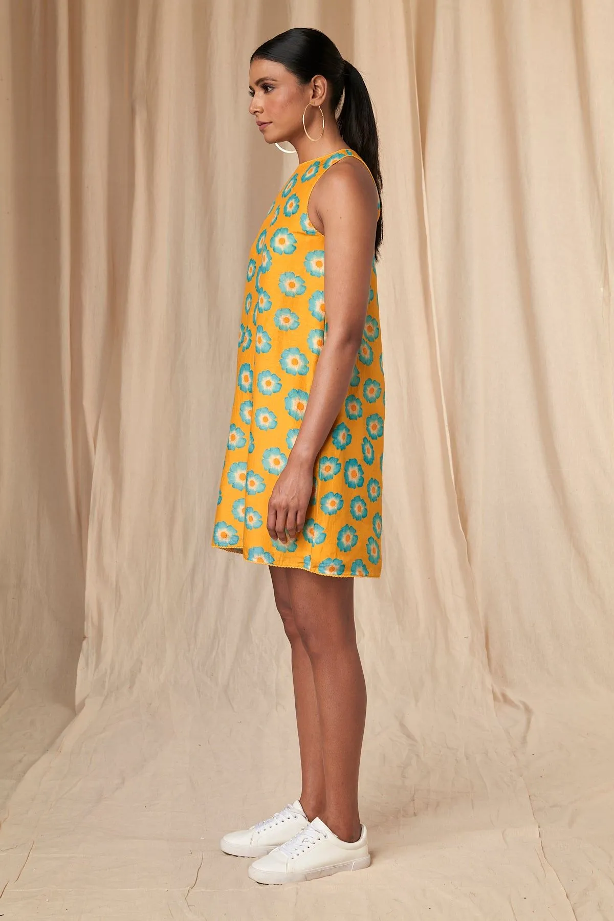 Classic Yellow Crazy Daizy Halter Neck Dress