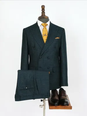Double Breasted Stripe Green Custom Bespoke Men Suit Tailored