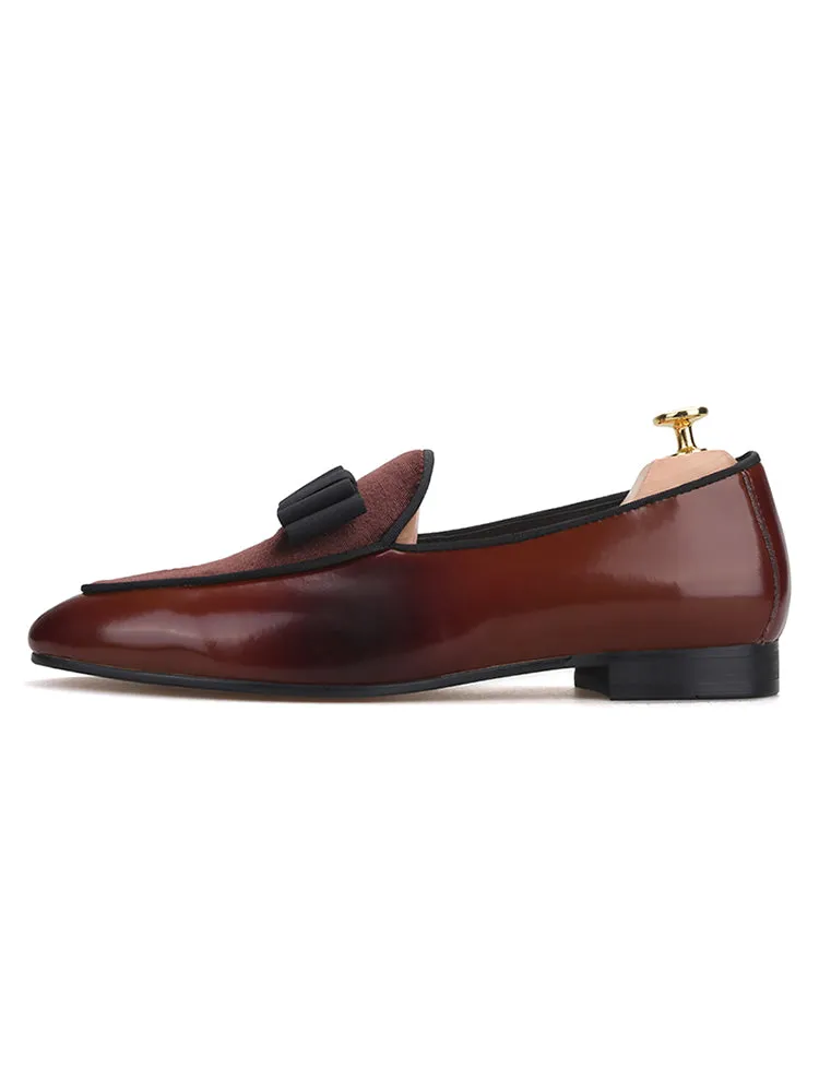 European and American style bow-shaped moccasin shoes, hand-polished leather men's slip-on loafers, suitable for wedding parties