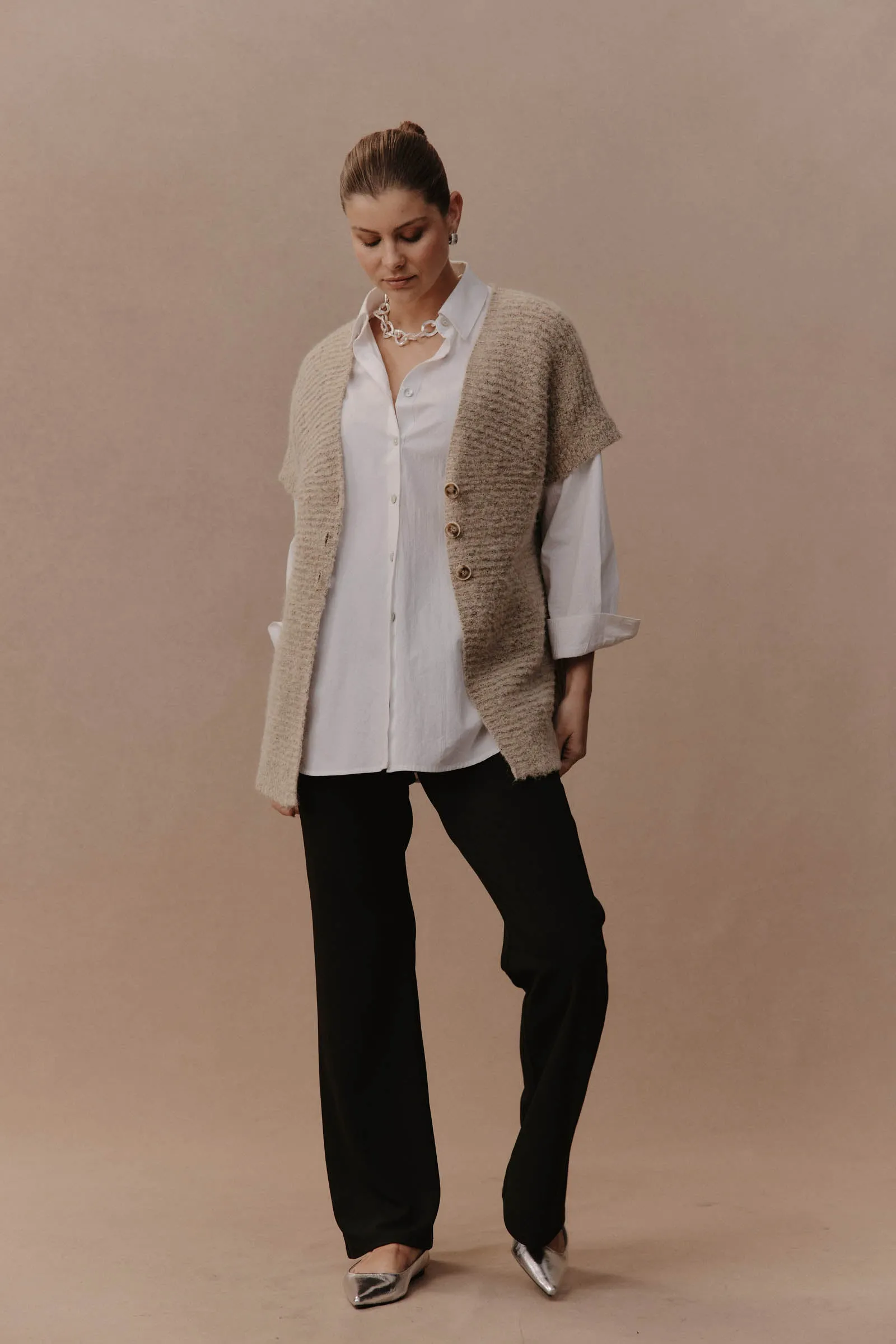 Folie Button Vest - Oat