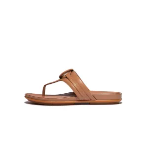 GRACIE Rubber-Circlet Leather Toe-Post Sandals