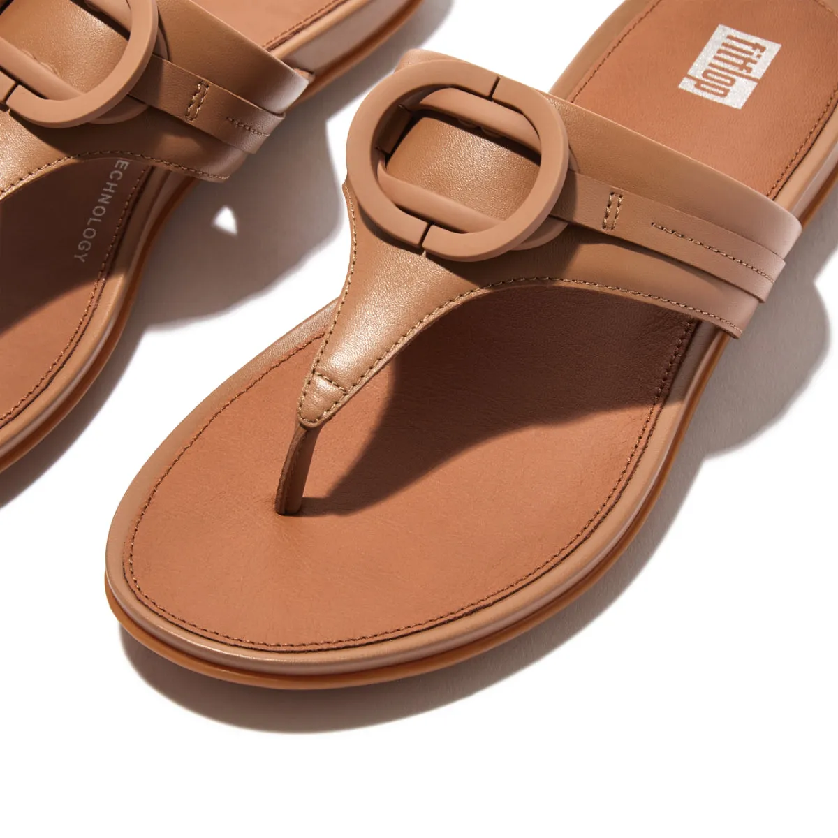 GRACIE Rubber-Circlet Leather Toe-Post Sandals