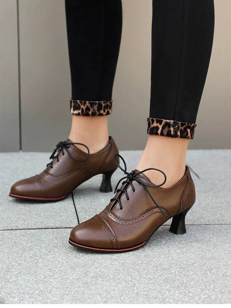 Handmade Vintage-Inspired Lace-Up Heeled Oxfords - Regency Style Shoes