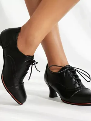 Handmade Vintage-Inspired Lace-Up Heeled Oxfords - Regency Style Shoes