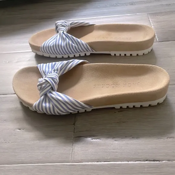 Jack Rogers White & Blue Stripe Knot Phoebe Slide Comfort Sandal 10