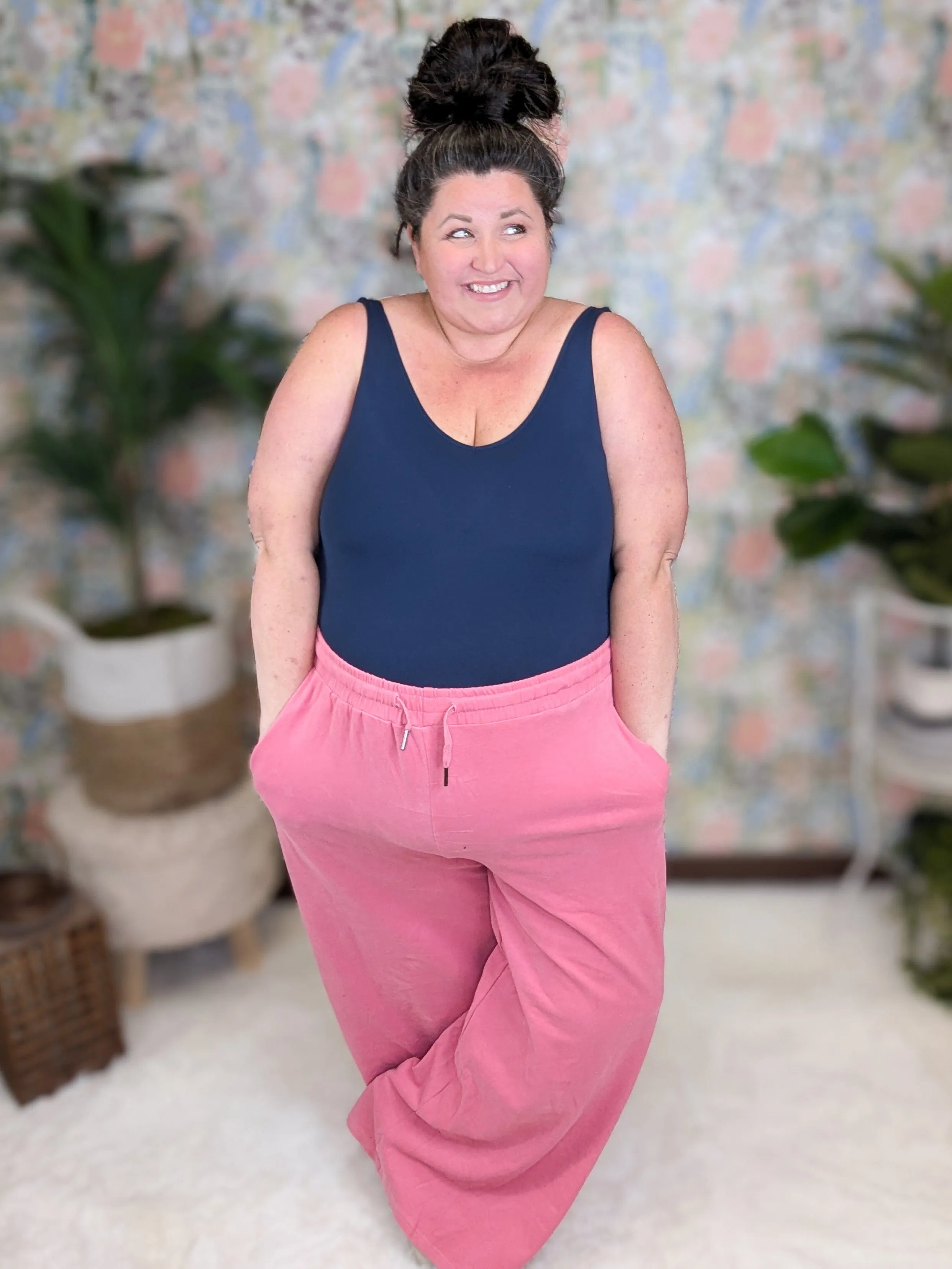 Laura Wide Leg Pants w/Pockets in Bright Pink
