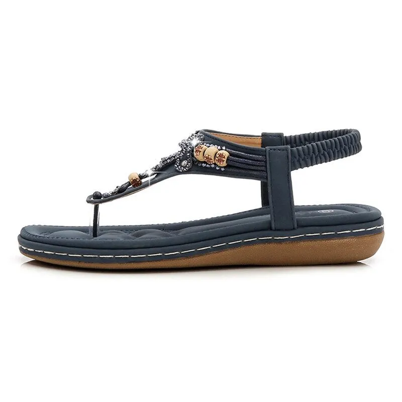 Nanccy Bohemia Women Ladies Fashion Crystal Bead Flat  Sandals