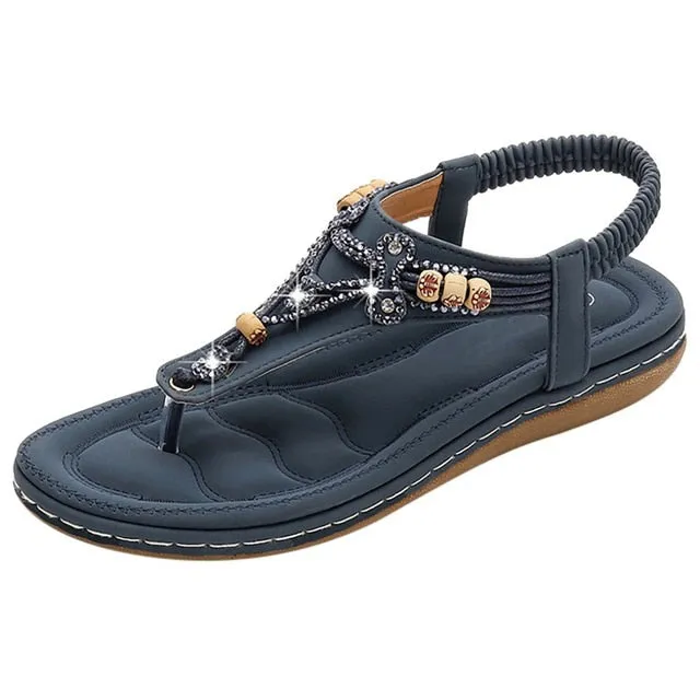 Nanccy Bohemia Women Ladies Fashion Crystal Bead Flat  Sandals
