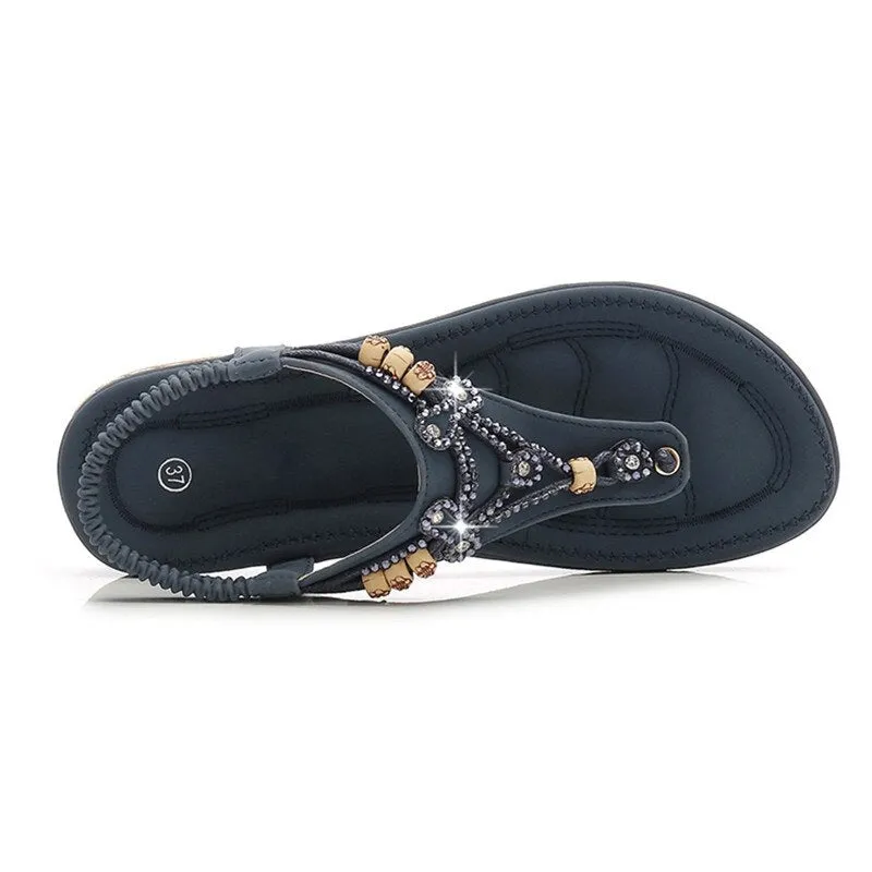 Nanccy Bohemia Women Ladies Fashion Crystal Bead Flat  Sandals