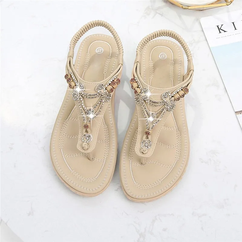 Nanccy Bohemia Women Ladies Fashion Crystal Bead Flat  Sandals