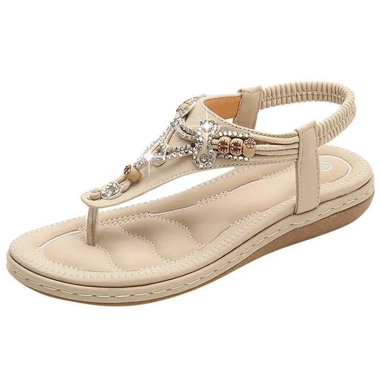 Nanccy Bohemia Women Ladies Fashion Crystal Bead Flat  Sandals