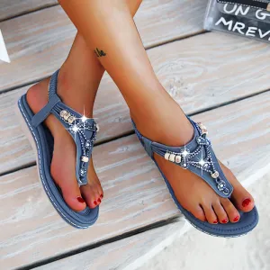 Nanccy Bohemia Women Ladies Fashion Crystal Bead Flat  Sandals