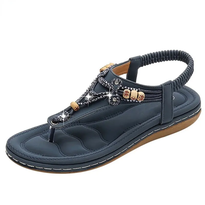 Nanccy Bohemia Women Ladies Fashion Crystal Bead Flat  Sandals