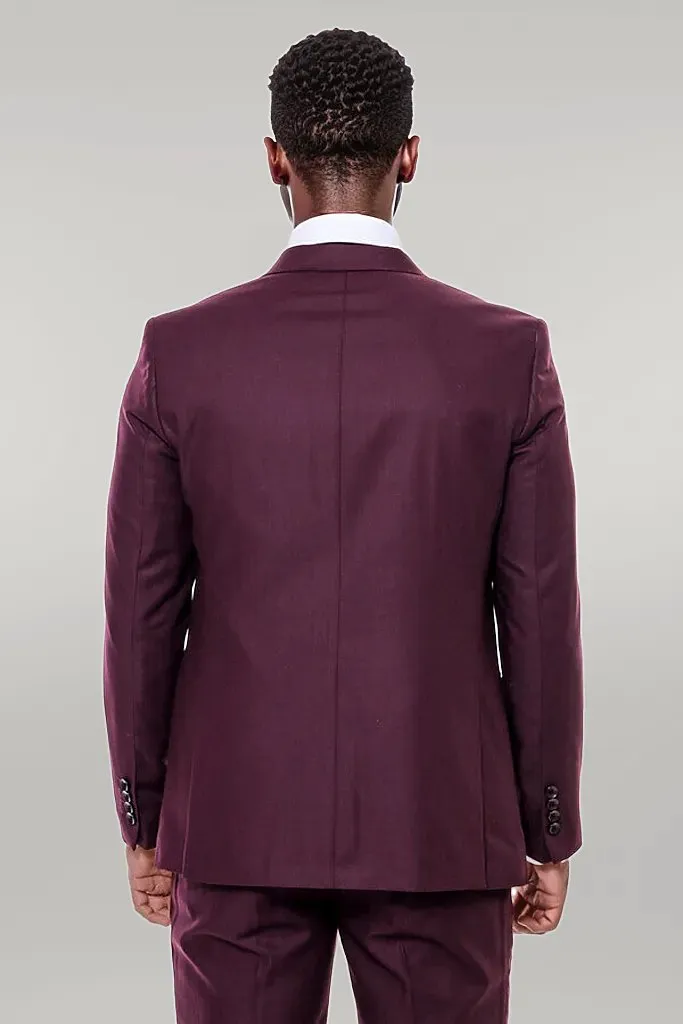 Plain Slim Fit Burgundy Men Suit - Wessi