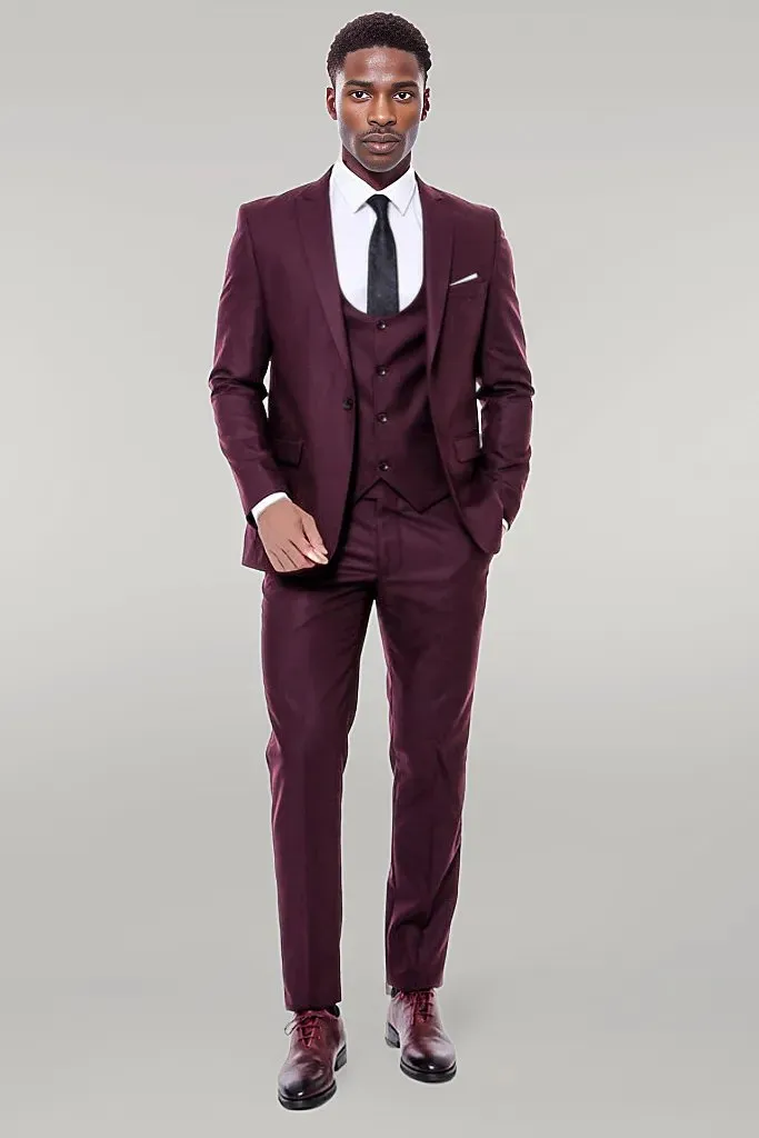Plain Slim Fit Burgundy Men Suit - Wessi
