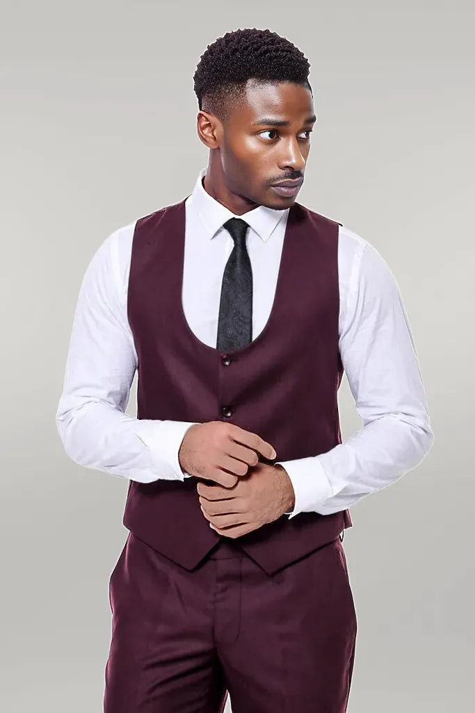Plain Slim Fit Burgundy Men Suit - Wessi