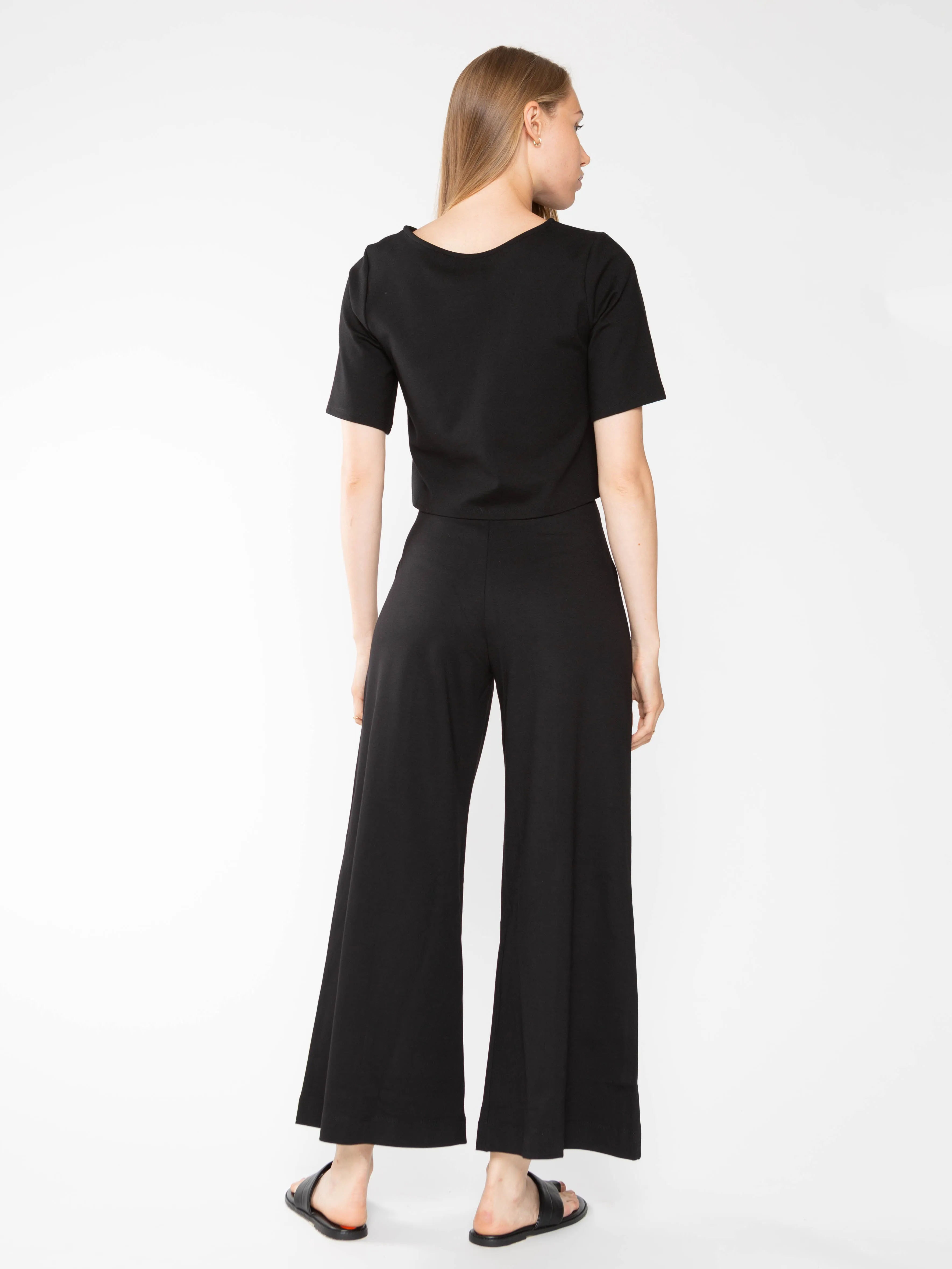 Ripley Rader Black Ponte Knit Wide Leg Pant: Cropped