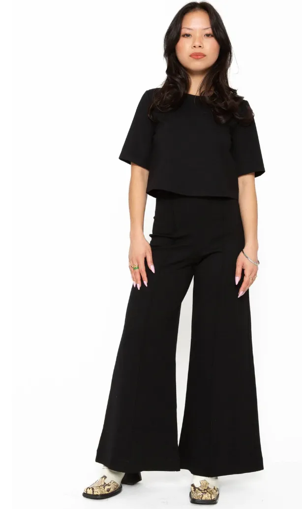 Ripley Rader Black Ponte Knit Wide Leg Pant: Cropped