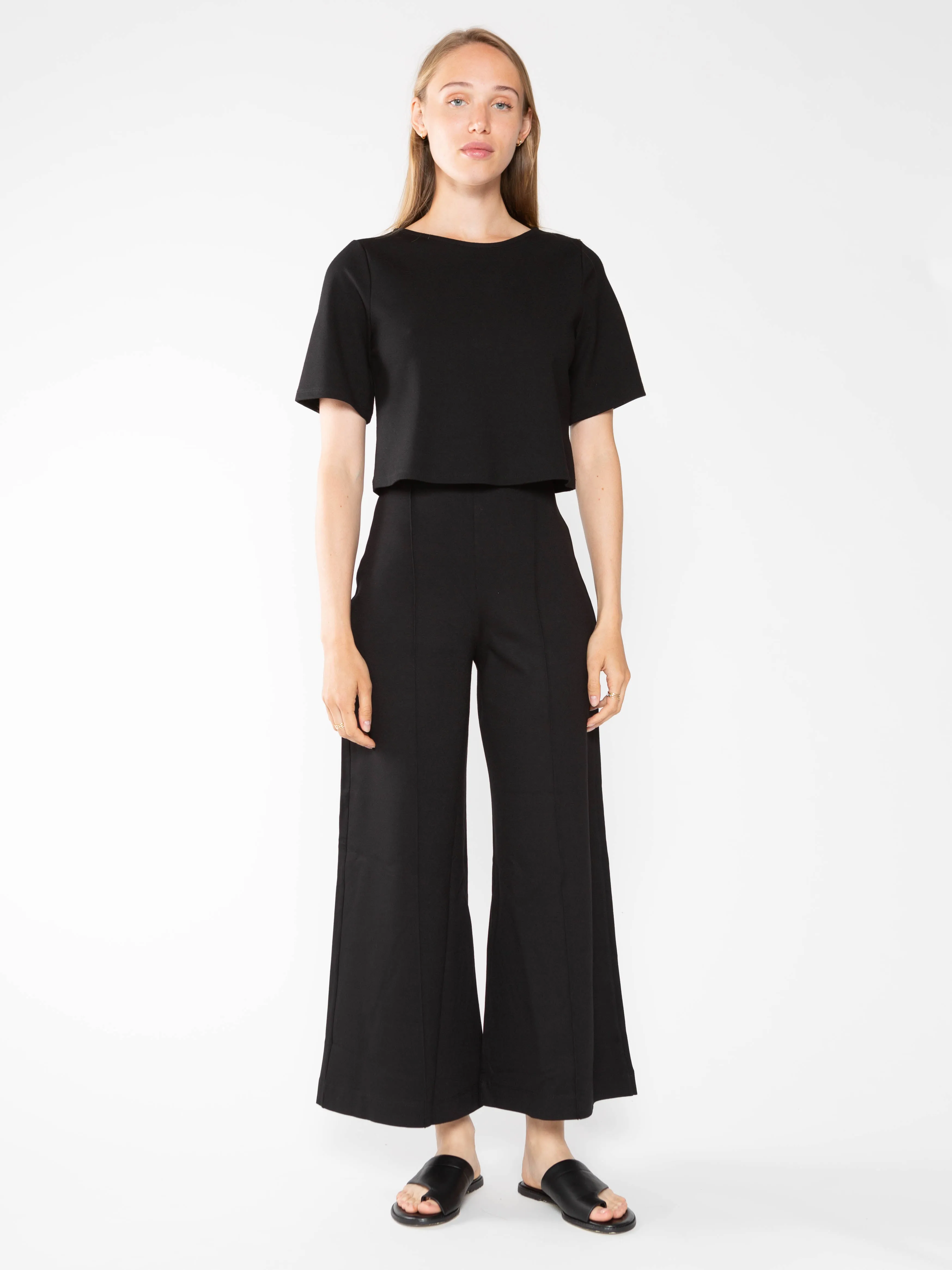 Ripley Rader Black Ponte Knit Wide Leg Pant: Cropped