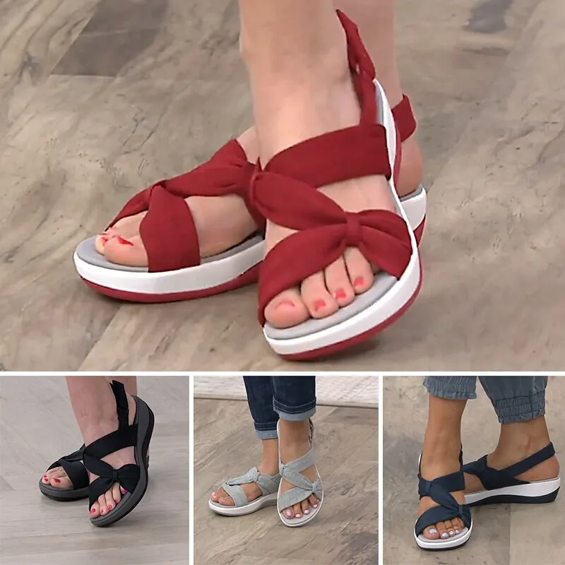 Solid Color Bow Retro Ladies Sandalias
