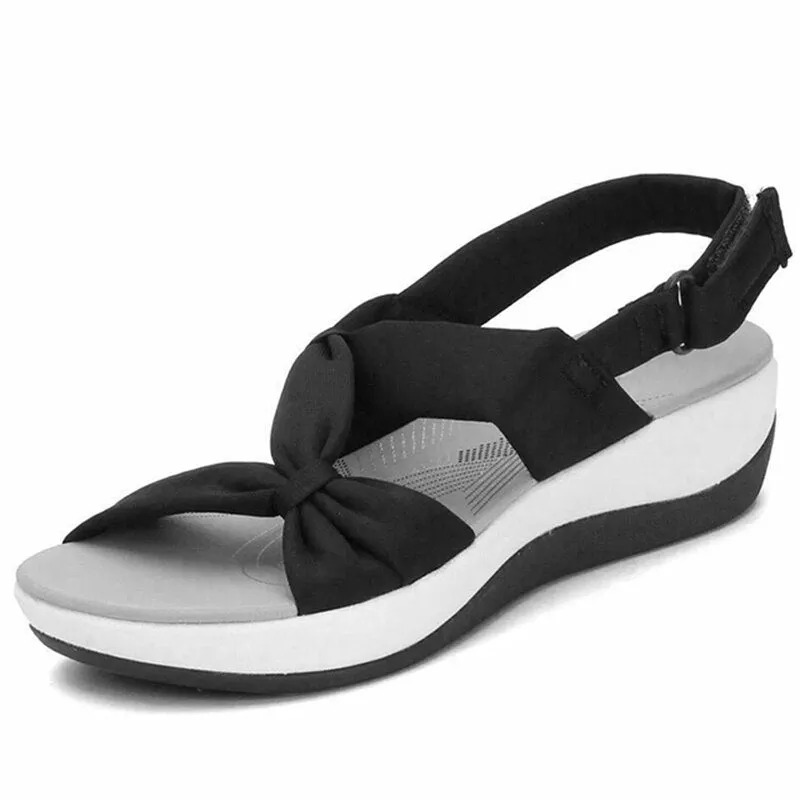 Solid Color Bow Retro Ladies Sandalias