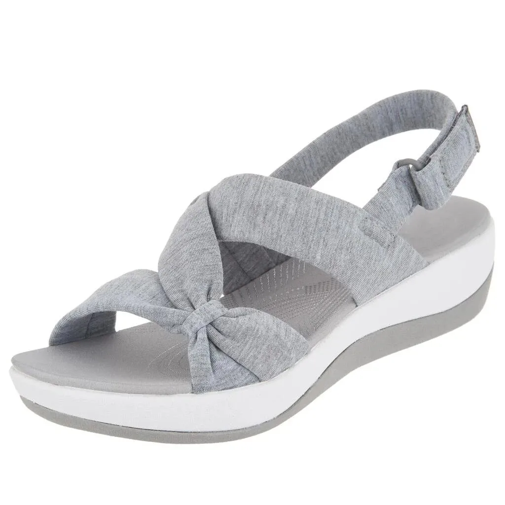 Solid Color Bow Retro Ladies Sandalias