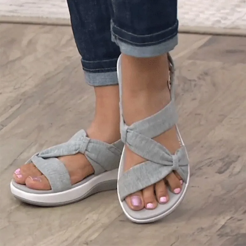 Solid Color Bow Retro Ladies Sandalias
