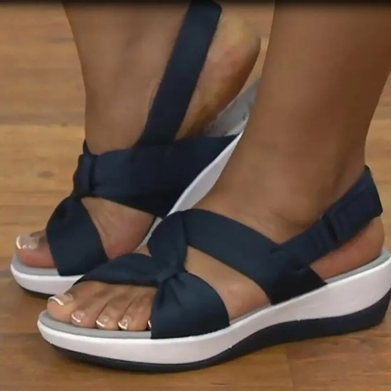 Solid Color Bow Retro Ladies Sandalias