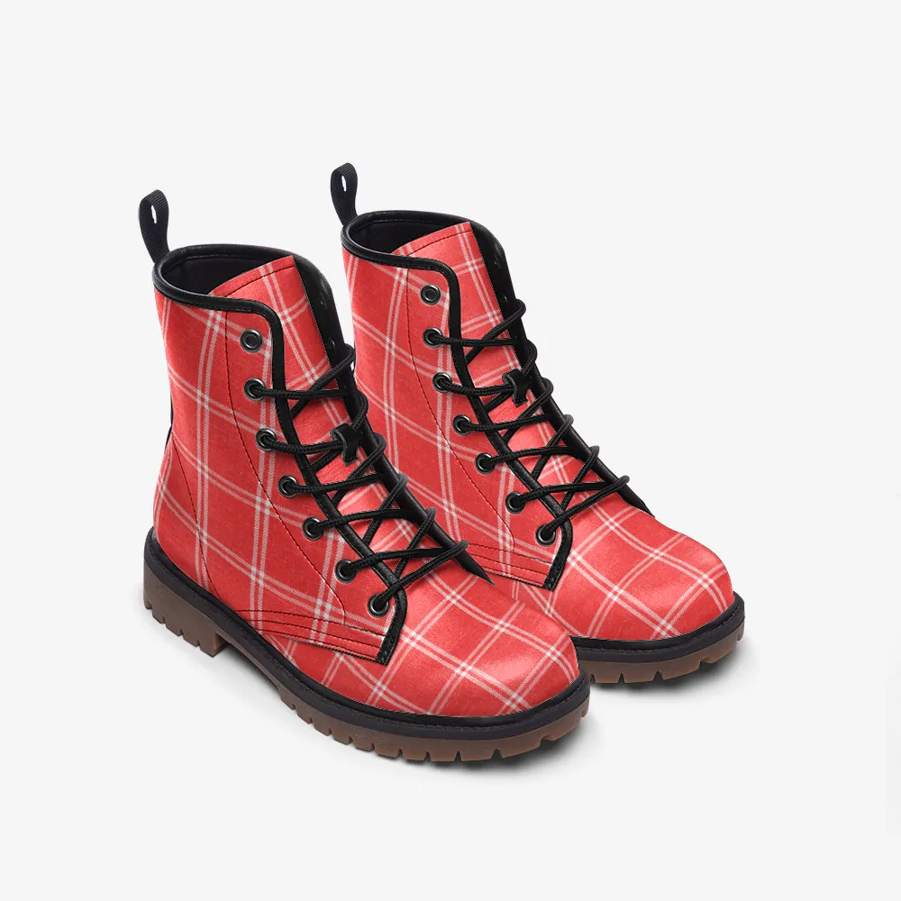 Vampire Art Casual Faux Leather Lightweight Boots - US sizes - Red Windowpane