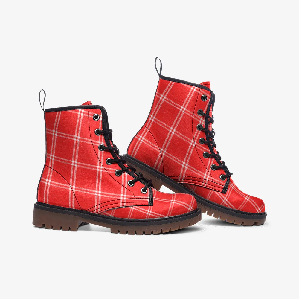Vampire Art Casual Faux Leather Lightweight Boots - US sizes - Red Windowpane