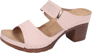 Womens Sandals Open Toe Block Heel Sandals Summer Dressy Slip on Wedge Sandal Comfortable Orthotic Arch Support Shoes Adjustable Ankle Strap Beach Walking Shoes