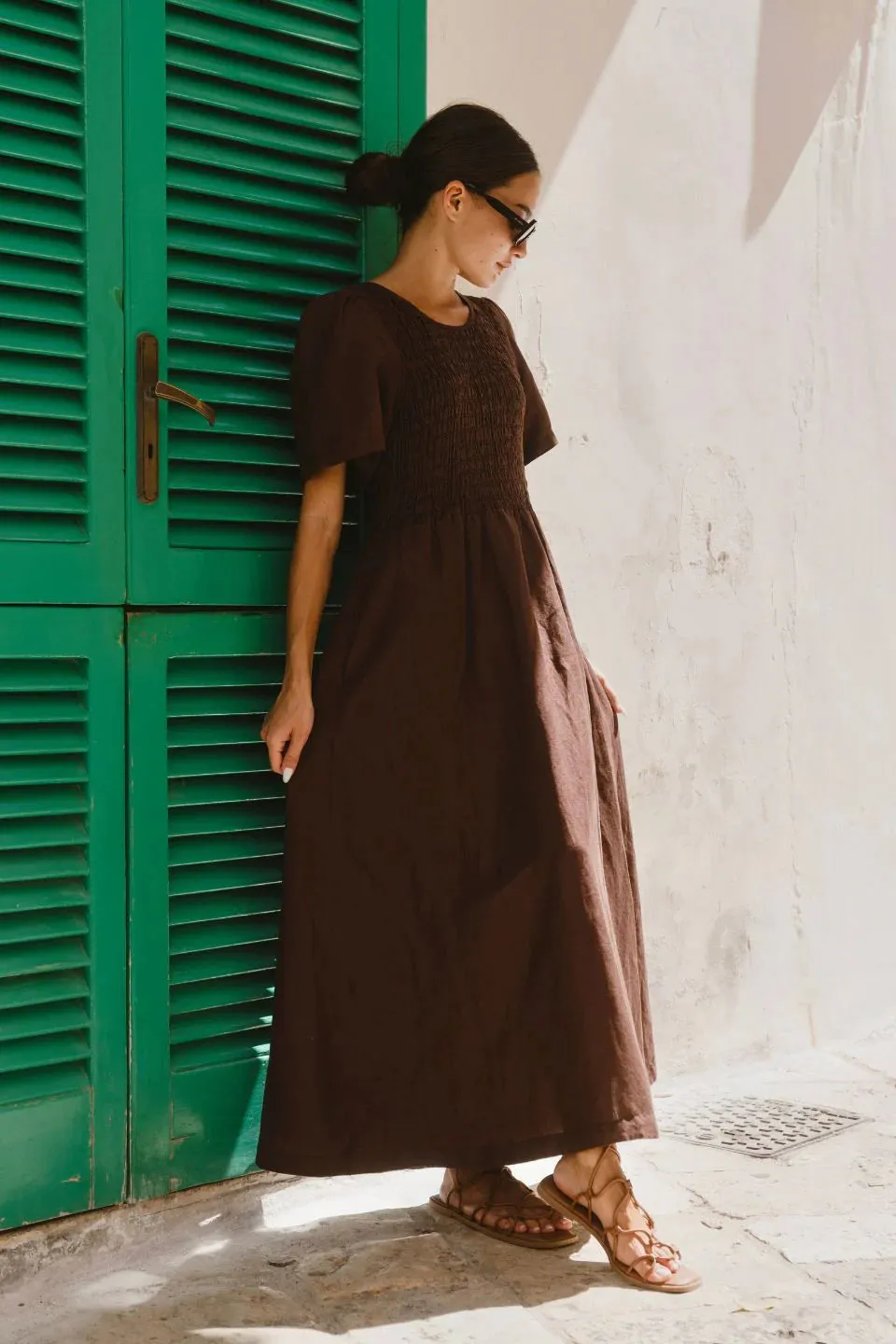 Wren Linen Bodice  Dress Chocolate